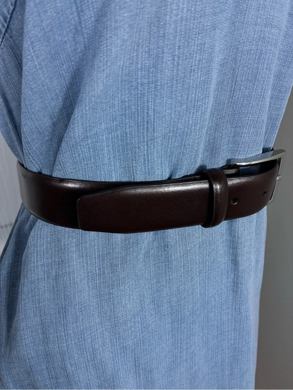H&M Unisex belt sz XL Dark Brown Split Leather Silver Buckle